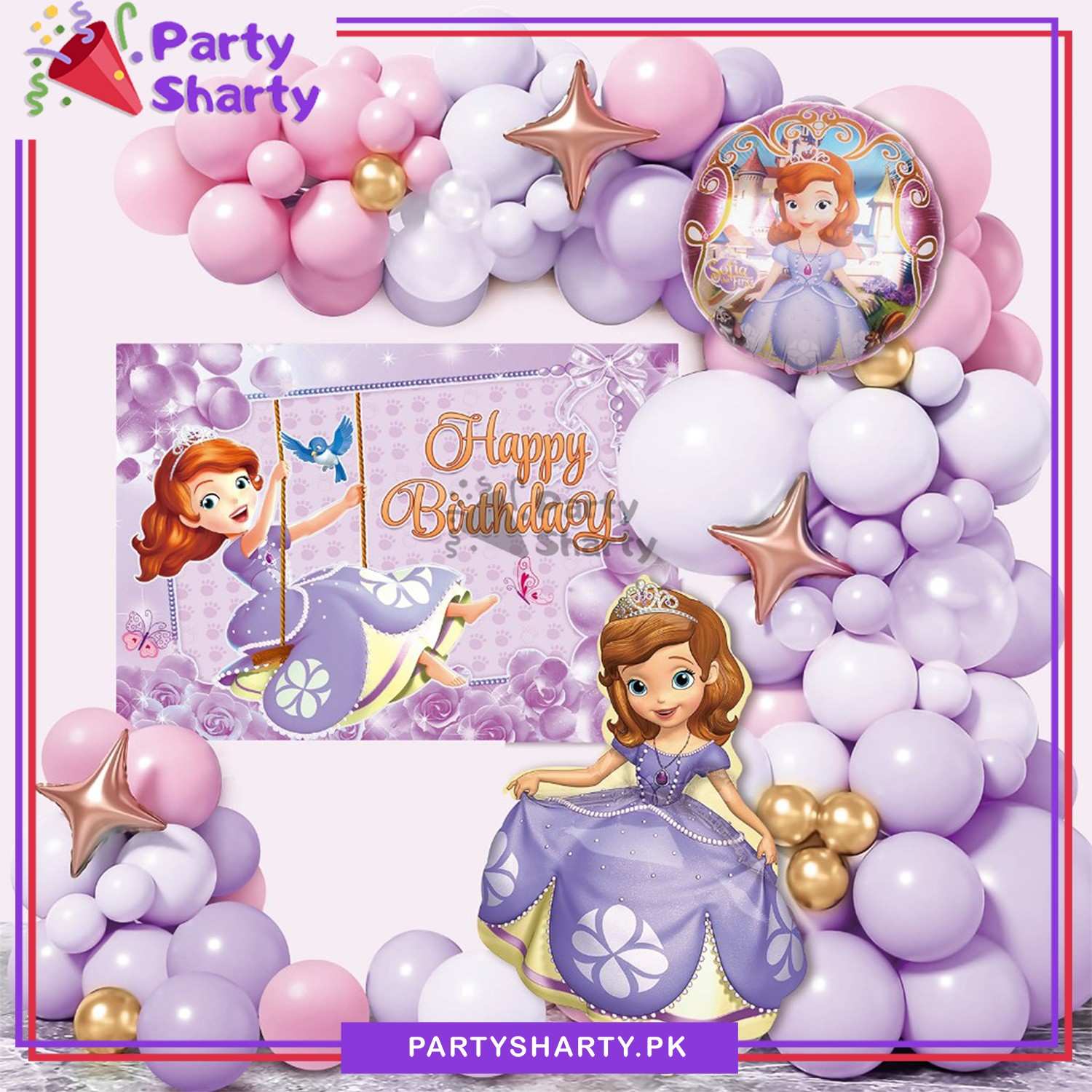 70pcs Happy Birthday Sofia Theme Set For Theme Based Birthday Decoration and Celebration