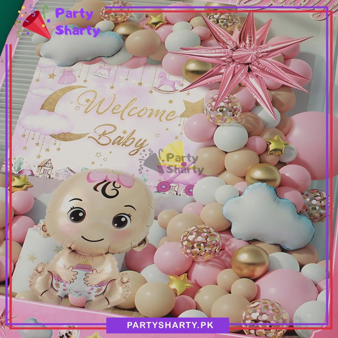 70pcs Welcome Baby Girl Theme Set for Welcome Baby Event Decoration & Celebration