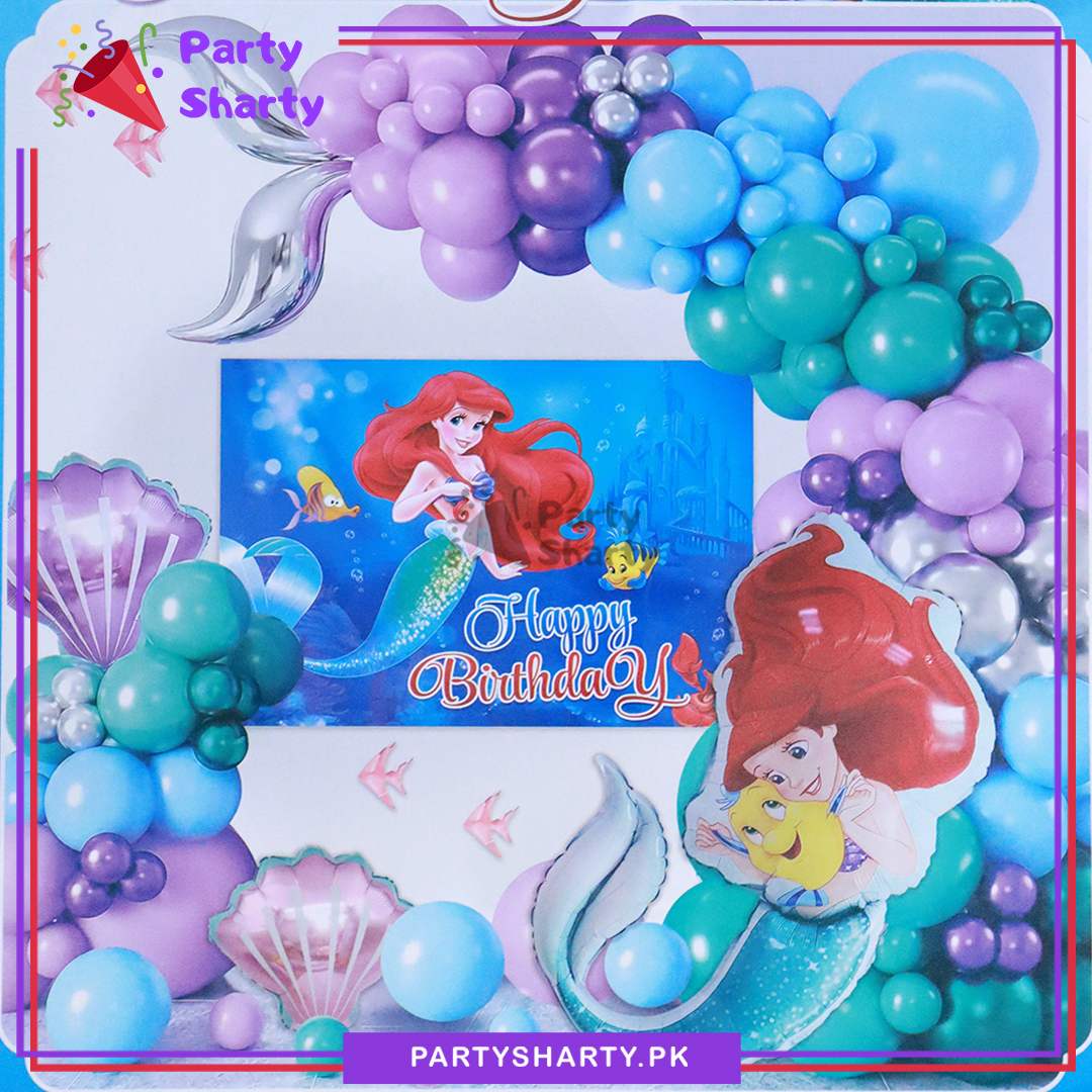 70pcs Happy Birthday Ariel Mermaid Theme Set for Theme Based Birthday Decoration and Celebration