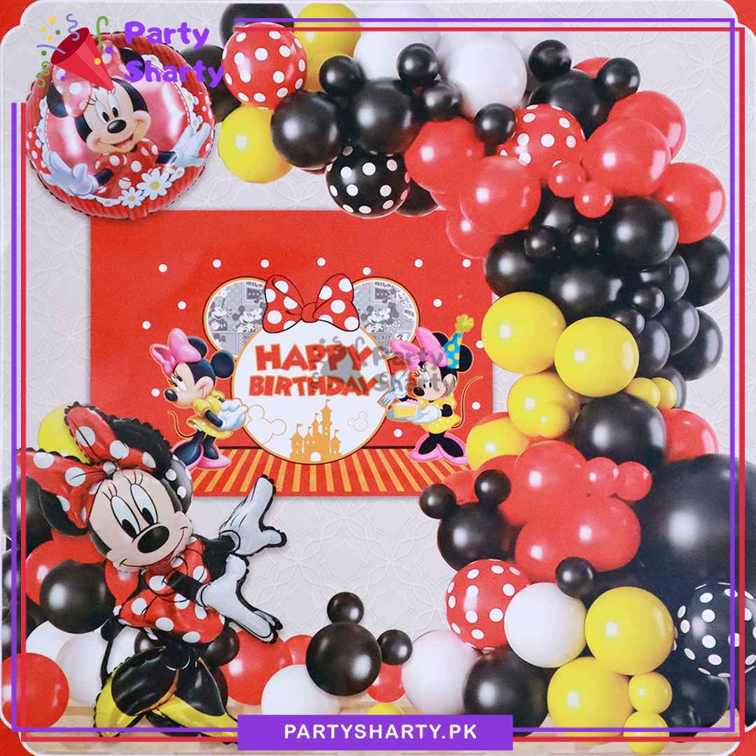 71pcs Happy Birthday Minnie Mouse Red & Black Theme Set for Theme Based Birthday Decoration and Celebration