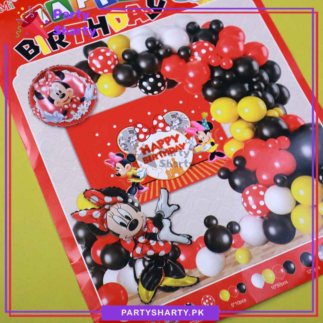 71pcs Happy Birthday Minnie Mouse Red & Black Theme Set for Theme Based Birthday Decoration and Celebration