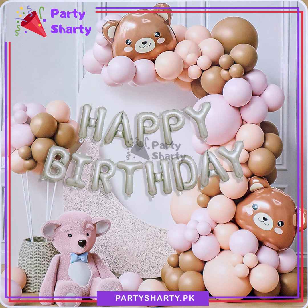 71pcs Happy Birthday Teddy Bear Theme Set Balloon Garland Arch Kit For Decoration