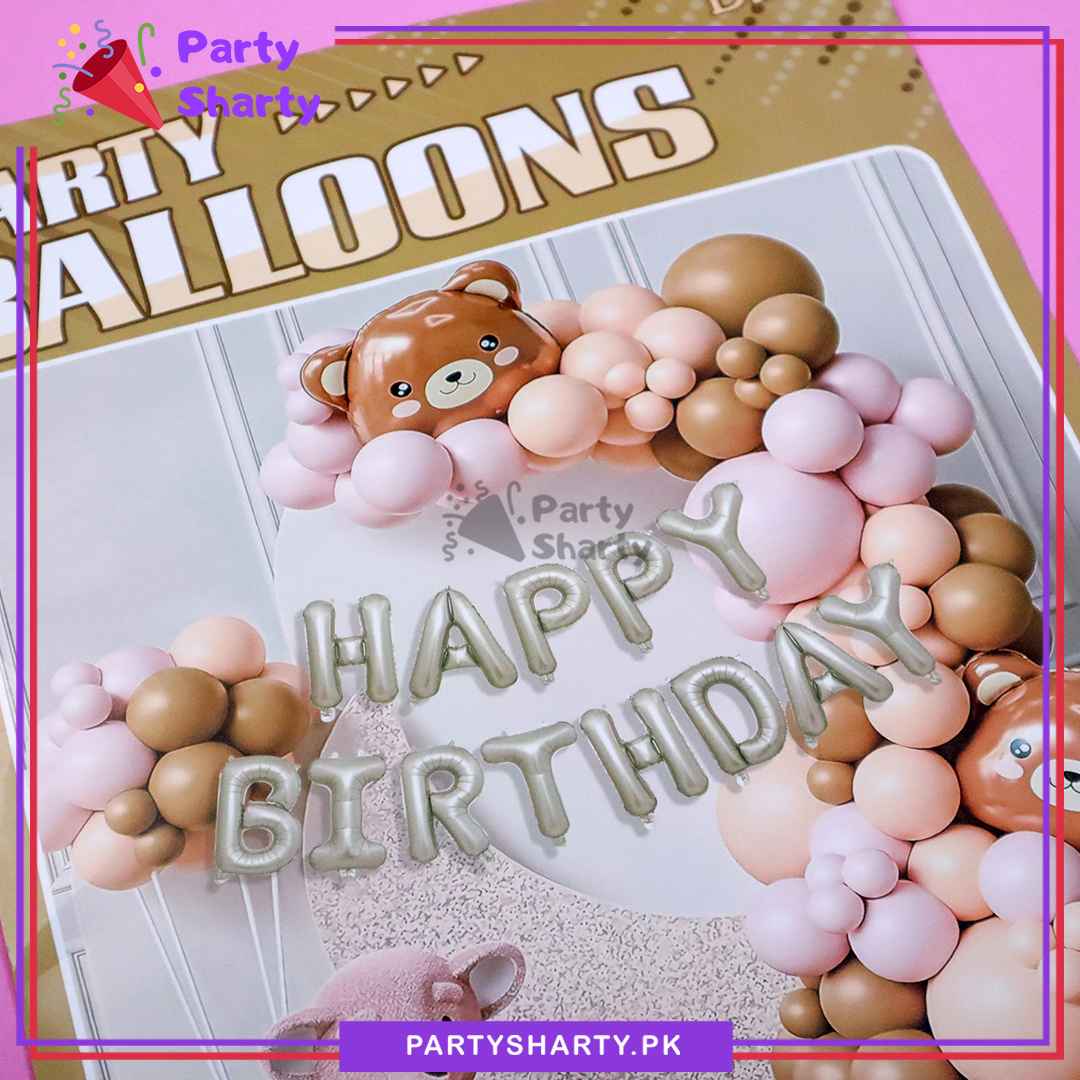 71pcs Happy Birthday Teddy Bear Theme Set Balloon Garland Arch Kit For Decoration