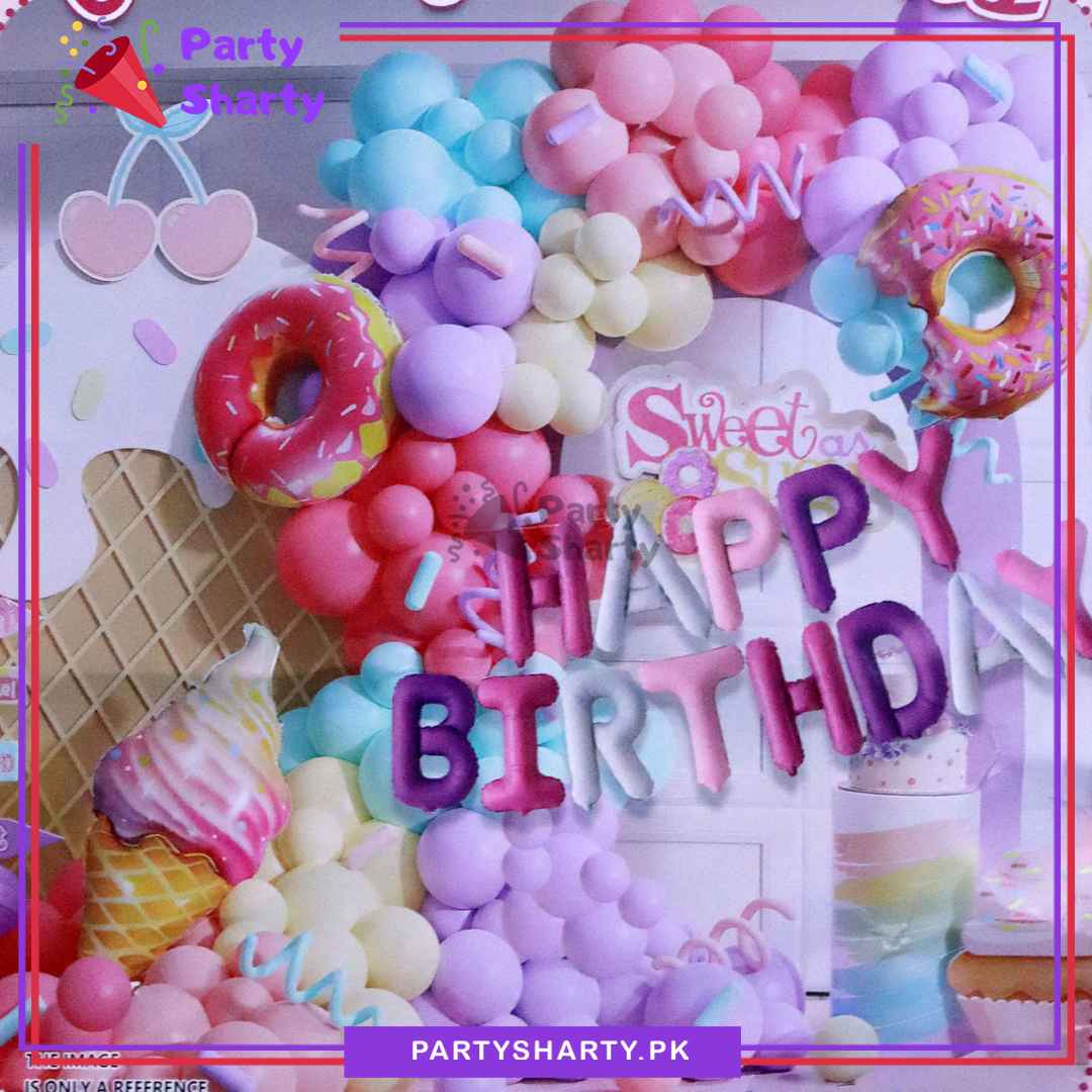 72pcs HBD Donut & Ice-cream Theme Balloon Garland Set For Candyland Birthday Decoration and Party Celebrations