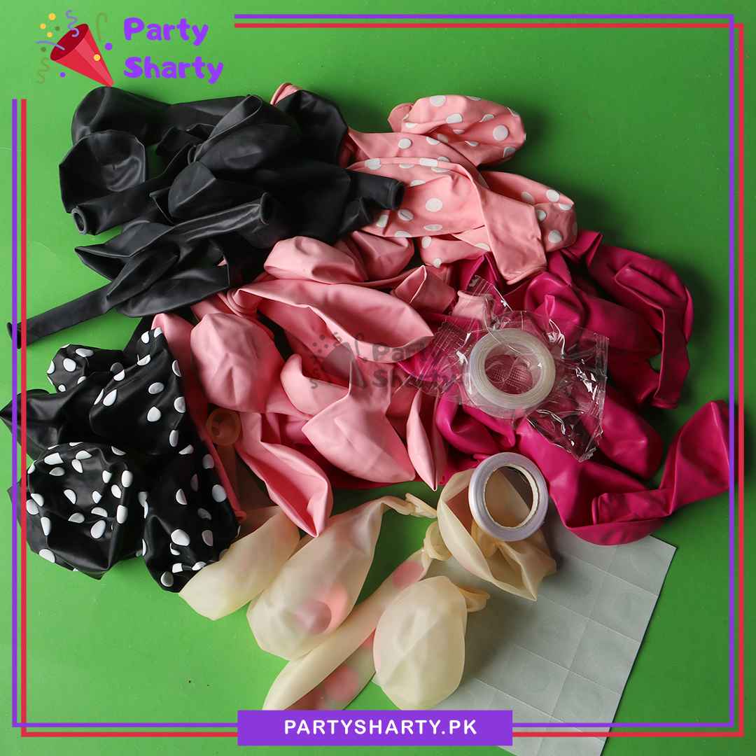 73pcs Happy Birthday Minnie Mouse Red, Pink & Black Theme Set for Theme Based Birthday Decoration and Celebration