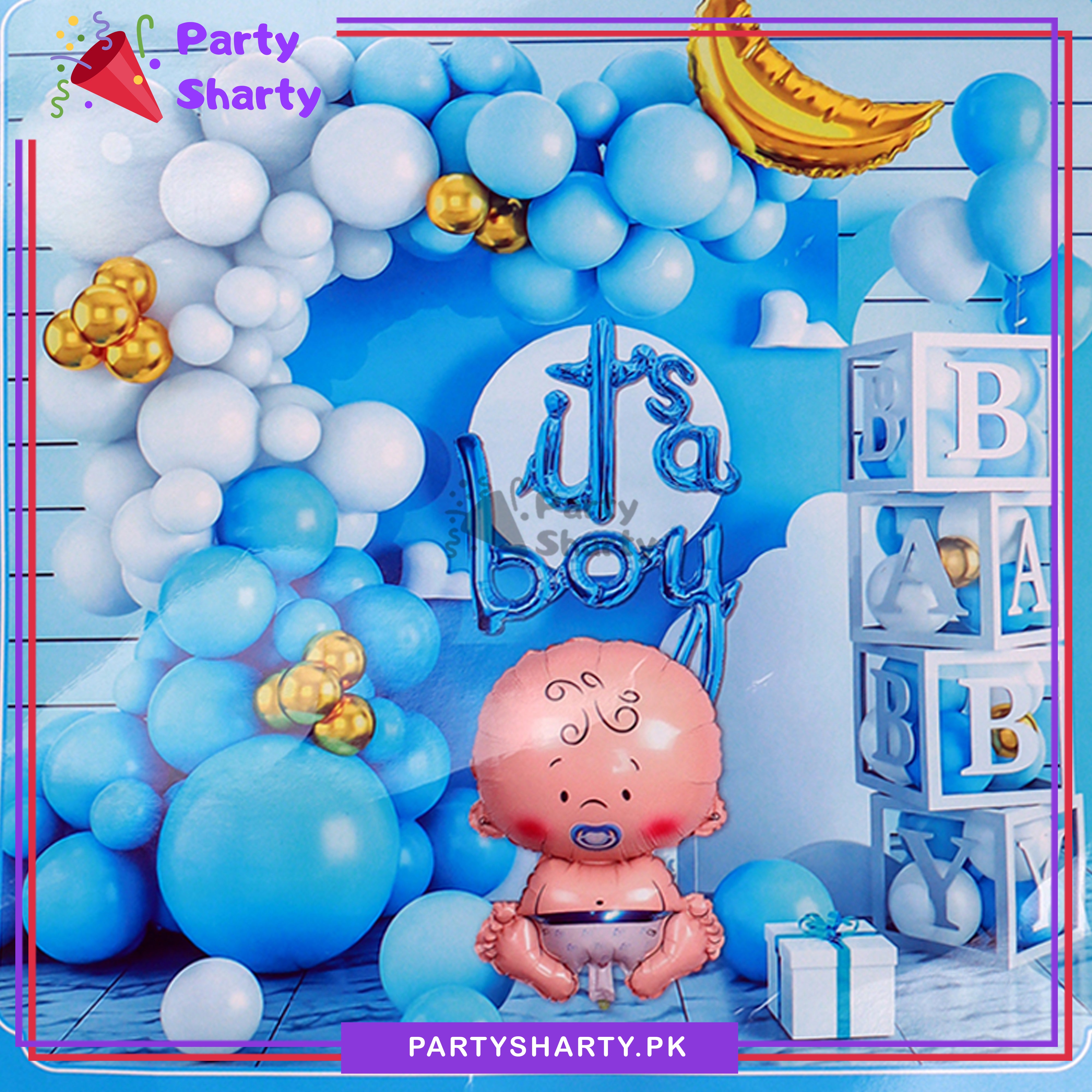 73pcs Its a Boy Scripted Theme Set for Welcome Baby / Baby Shower Event Decoration and Celebration