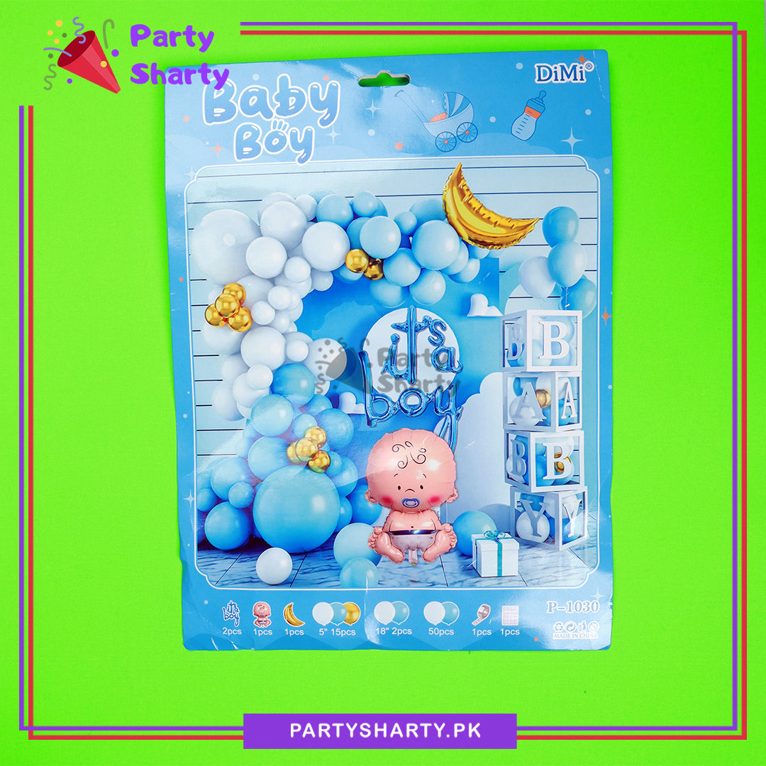 73pcs Its a Boy Scripted Theme Set for Welcome Baby / Baby Shower Event Decoration and Celebration
