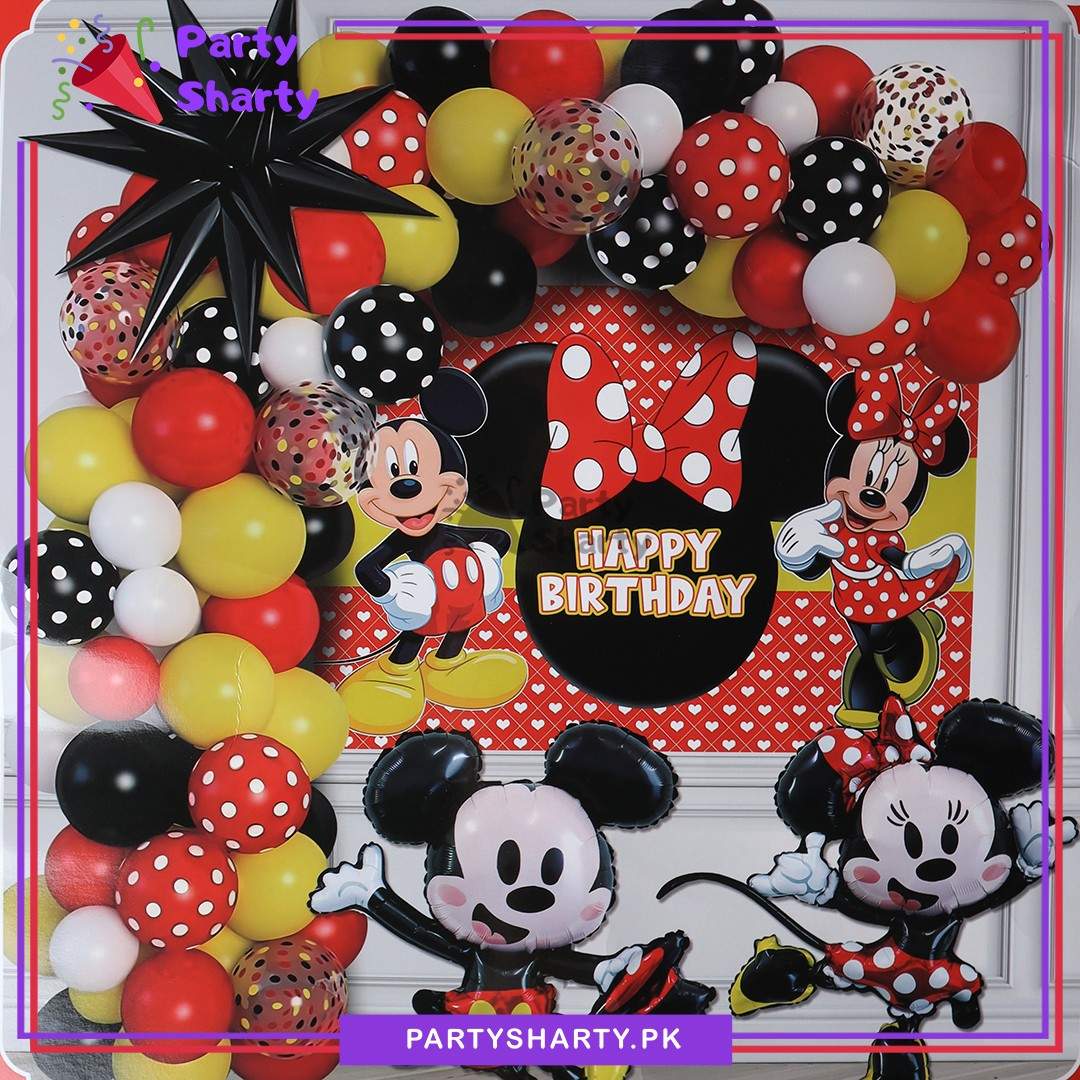 75pcs Happy Birthday Mickey & Minnie Mouse Theme Set for Theme Based Birthday Decoration and Celebration