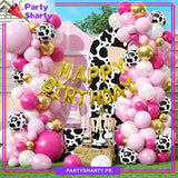 77pcs Happy Birthday Golden with Pink & White Cow Theme Set For Farm Animal Themed Party Decoration & Celebration