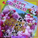 77pcs Happy Birthday Golden with Pink & White Cow Theme Set For Farm Animal Themed Party Decoration & Celebration