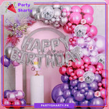 81pcs Silver Happy Birthday Foil Banner with Silver, Pink & Purple Balloon Garland Set For Princess Theme Birthday Decoration