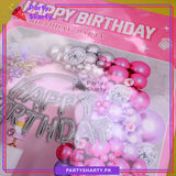 81pcs Silver Happy Birthday Foil Banner with Silver, Pink & Purple Balloon Garland Set For Princess Theme Birthday Decoration
