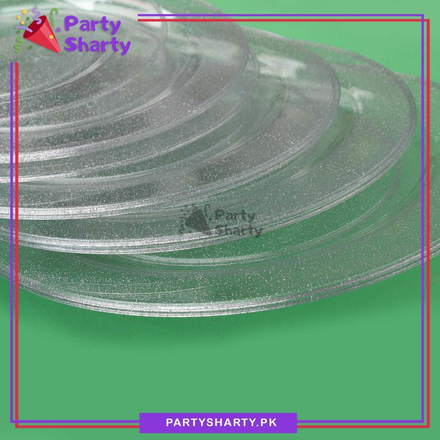 7inches Crystal Silver Glittered Plastic Plates For Party Event Decoration & Celebration