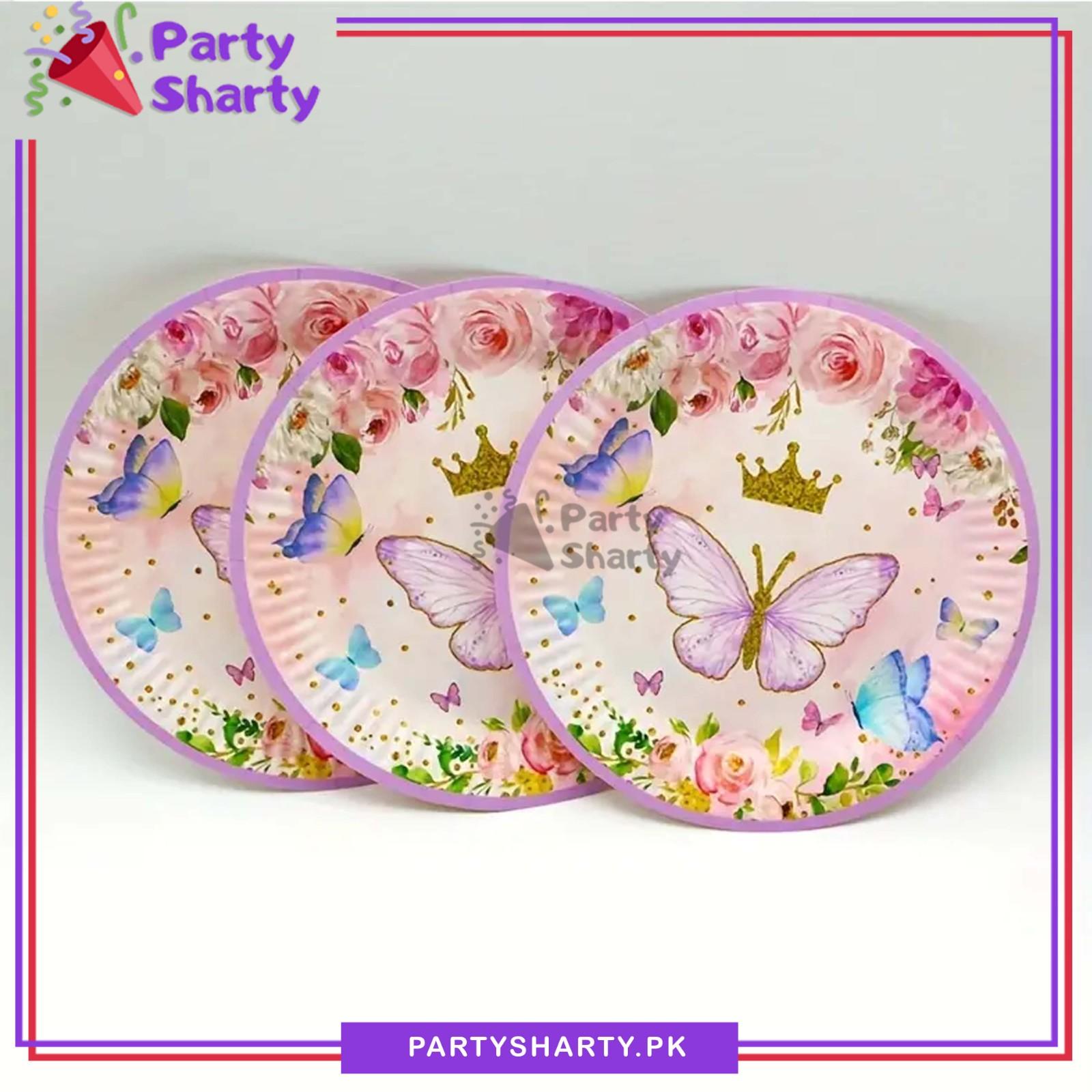 7inches Pink Butterfly Theme Paper Plates Pack of 10 for Butterfly Theme Party Decoration