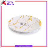 7inches White with Gold Marble Design Print Plastic Reusable Plastic Plates For Party Event Decoration & Celebration