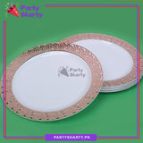 7inches White with Gold & Rose Gold Ceramic Style Disposable Plastic Plates For Party Event Decoration & Celebration