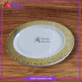 7inches White with Gold & Rose Gold Ceramic Style Disposable Plastic Plates For Party Event Decoration & Celebration