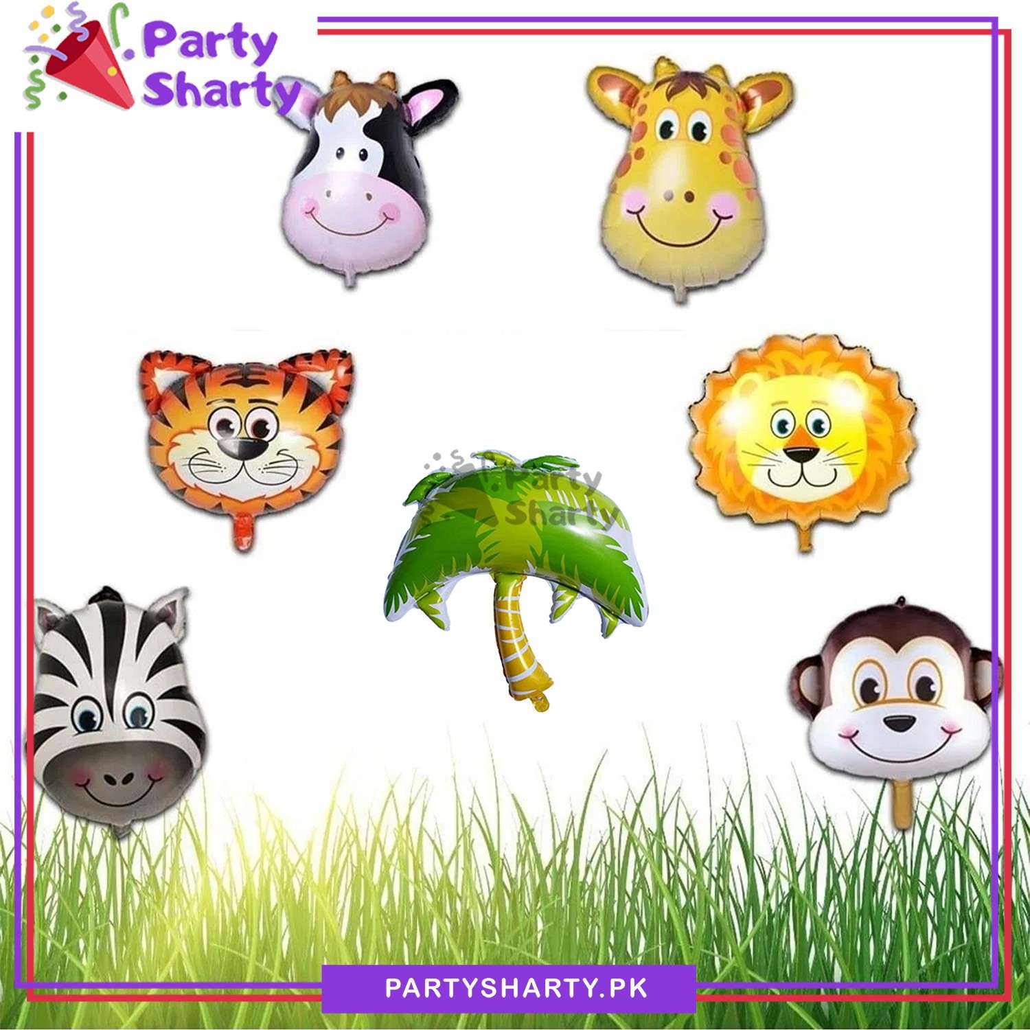 7pcs/Set Jungle Animal Head with Tree Foil Balloons Set For Jungle / Safari Theme Decoration & Celebration