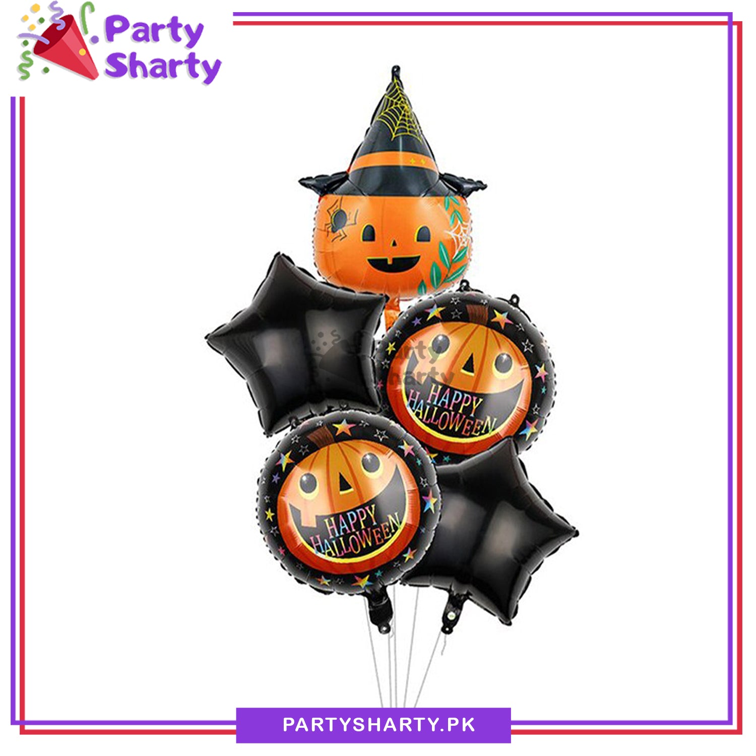 5pcs/Set Hat Pumpkins Foil Balloon Set For Halloween Scary Party Decoration and Celebration (8-10)