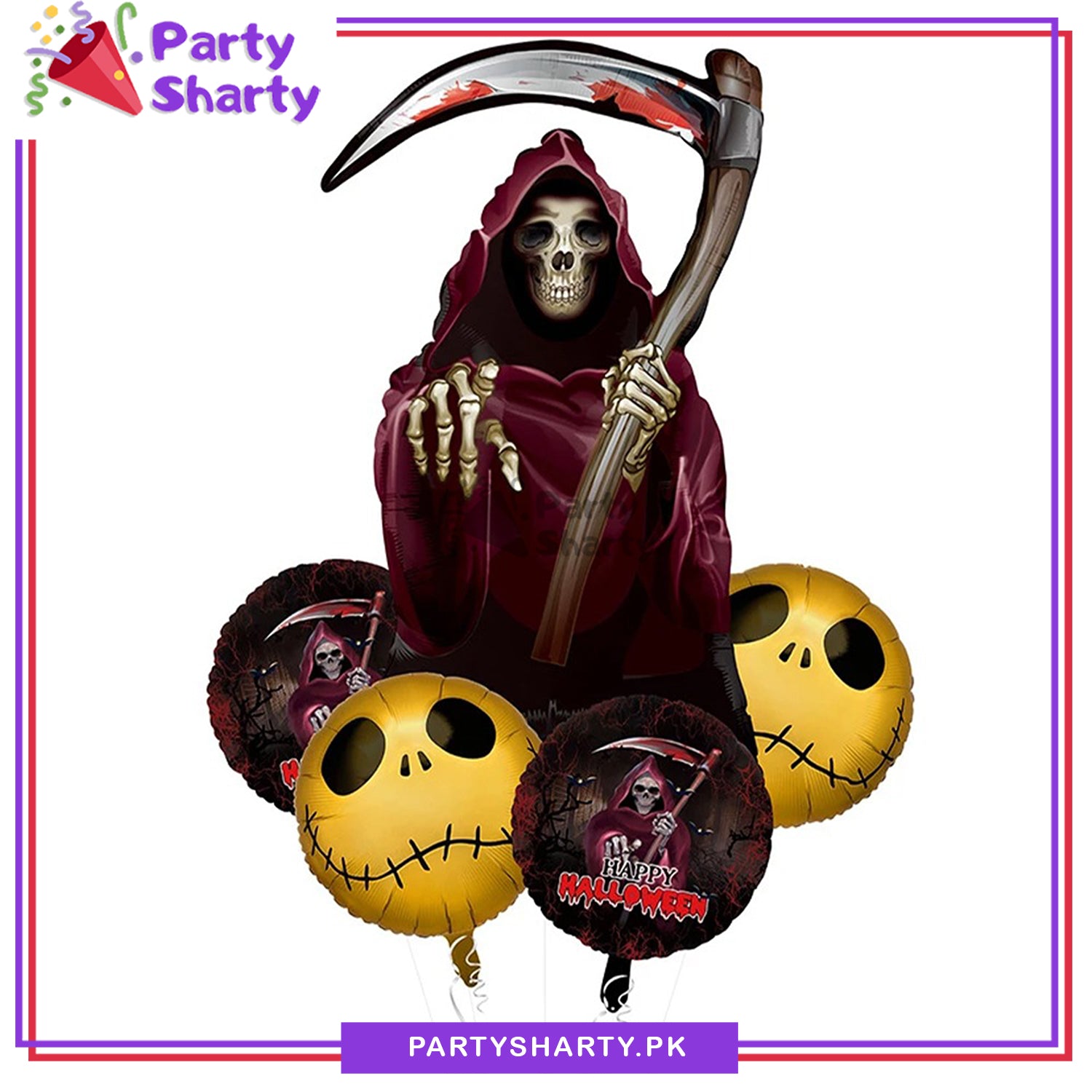 5pcs/Set Grim Reaper Ghost Shaped Foil Balloon Set For Halloween Scary Party Decoration and Celebration (8-4)