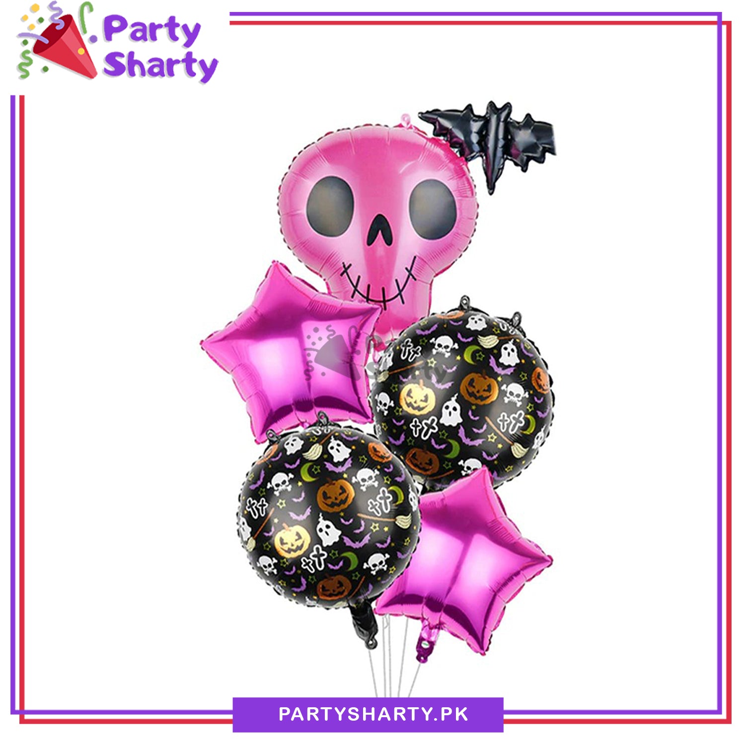 5pcs/Set Skull with Bat Foil Balloon Set For Halloween Scary Party Decoration and Celebration (8-5)