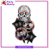 5pcs/Set Day of the Dead Sugar Skull Foil Balloon Set For Halloween Scary Party Decoration and Celebration (8-6)