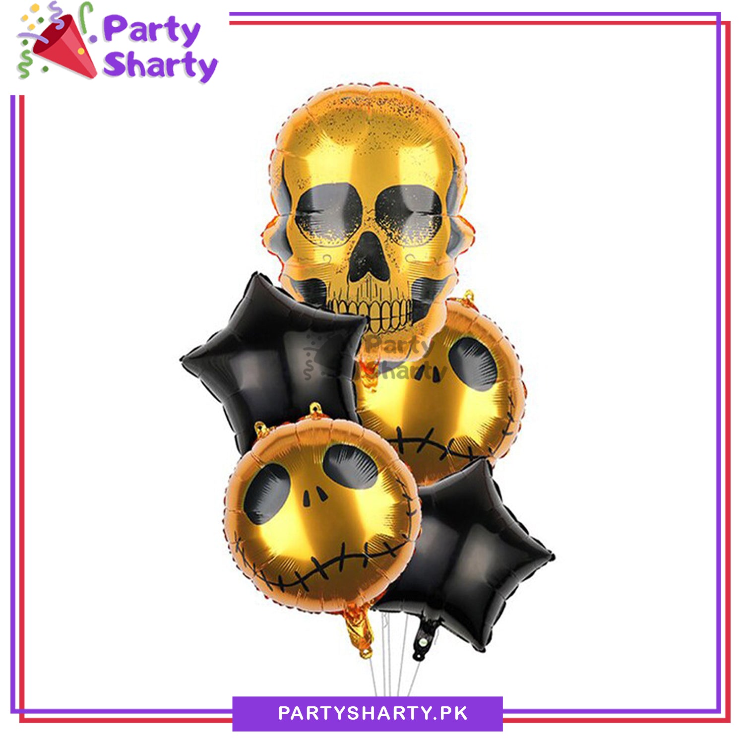 5pcs/Set Old skull Halloween Party Balloon Bouquet - Orange Skull Foil Balloon Set For Halloween Scary Party Decoration and Celebration (8-7)
