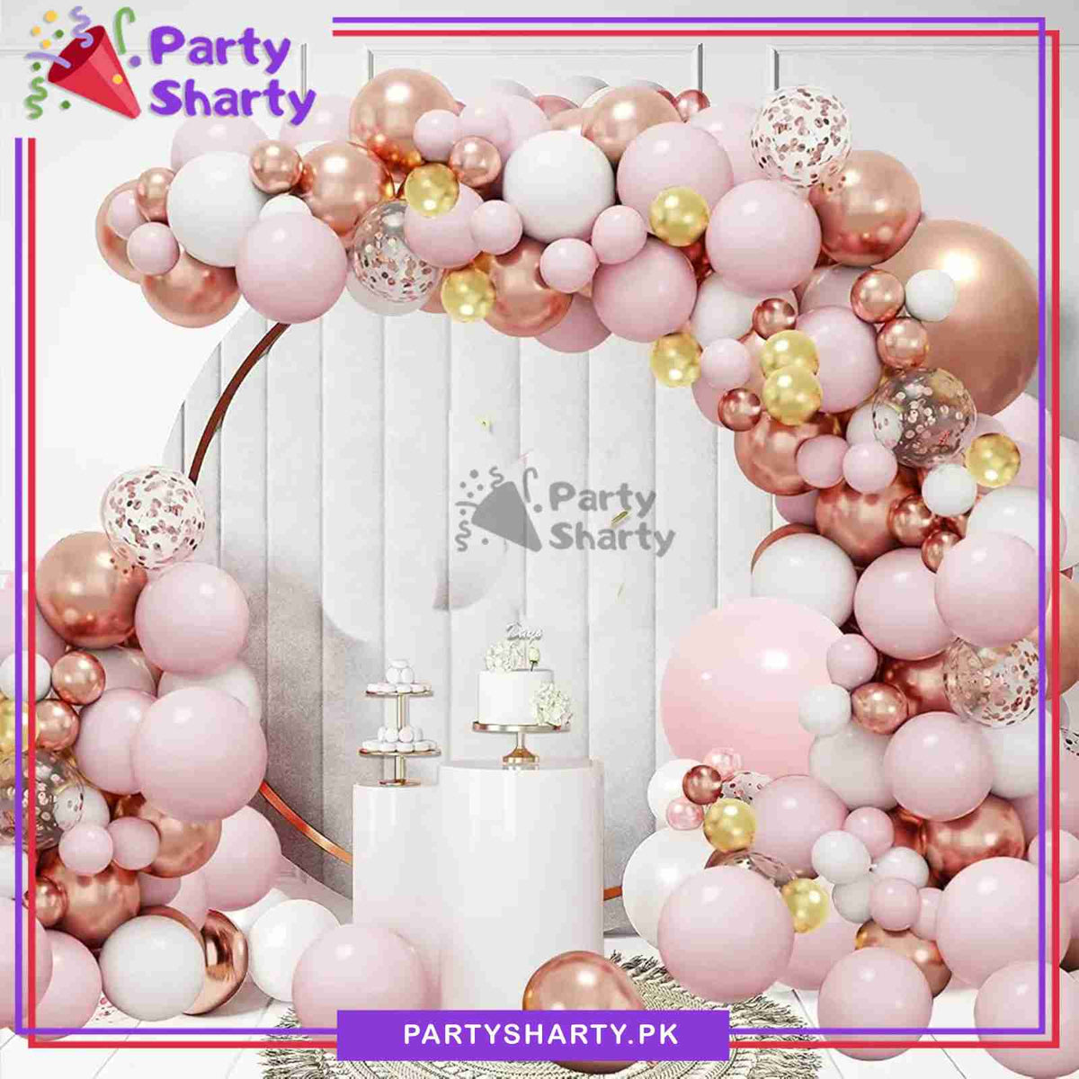 80pcs Baby Pink, Metallic Rose Gold & White Latex Balloons Arch Kit For Party Decoration