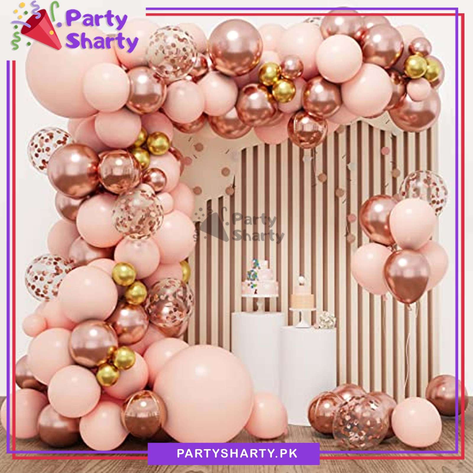80pcs Baby Pink, Metallic Rose Gold & Metallic Golden Balloons Theme Arch Kit For Party Celebration And Decoration