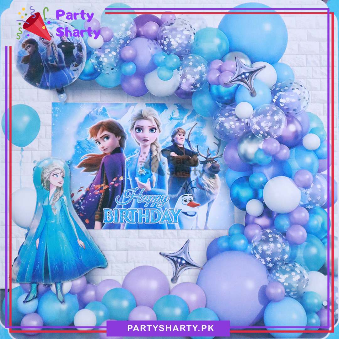 80pcs Happy Birthday Frozen Elsa Theme Set For Theme Based Birthday Decoration and Celebration