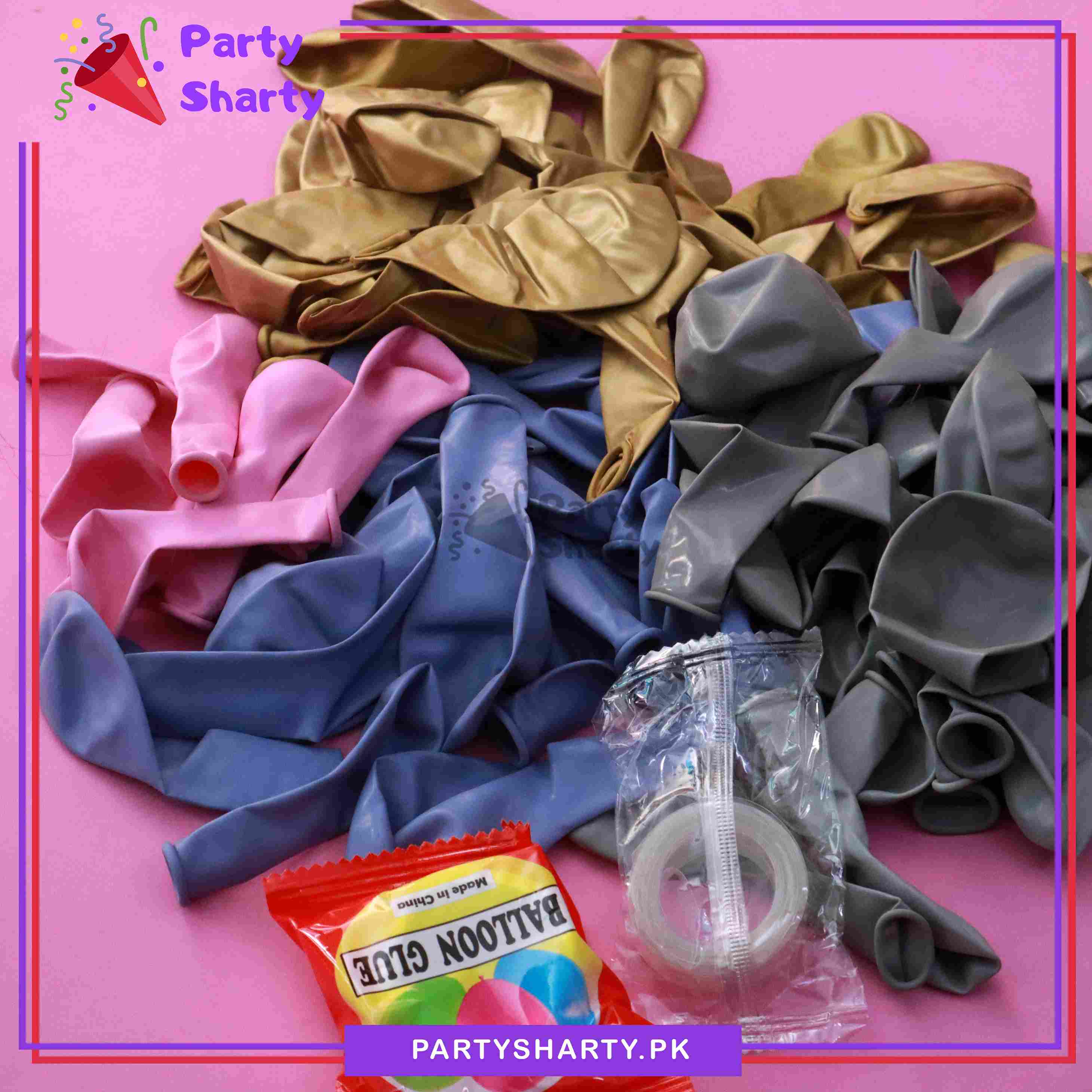 80pcs Lake Blue, Haze Grey, Pink & Golden Metallic With Daisy Flower Foil Balloons Set for Theme Party Decoration