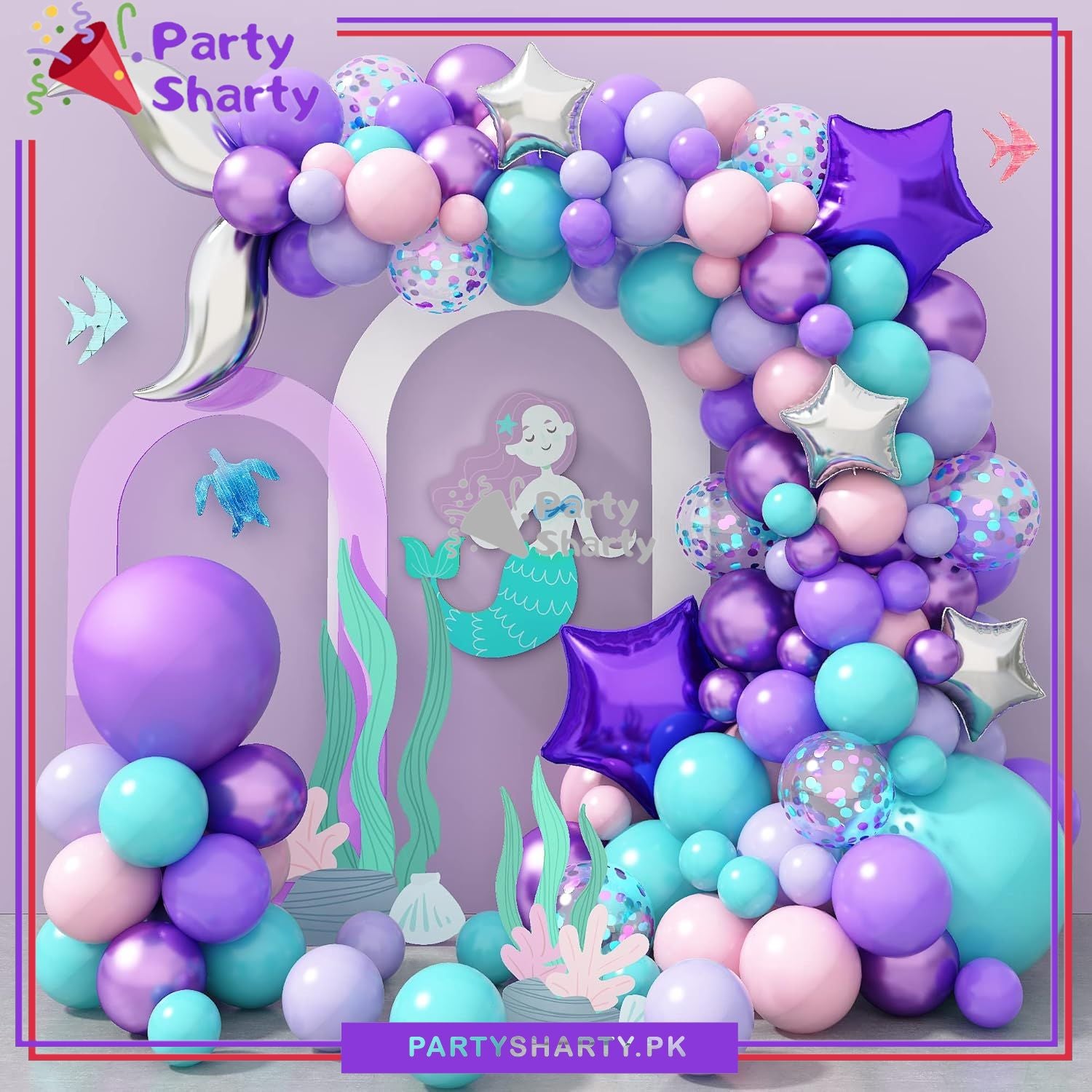 80pcs Mermaid Theme Tail Balloons Garland Set for Theme Based Birthday Decoration and Celebration