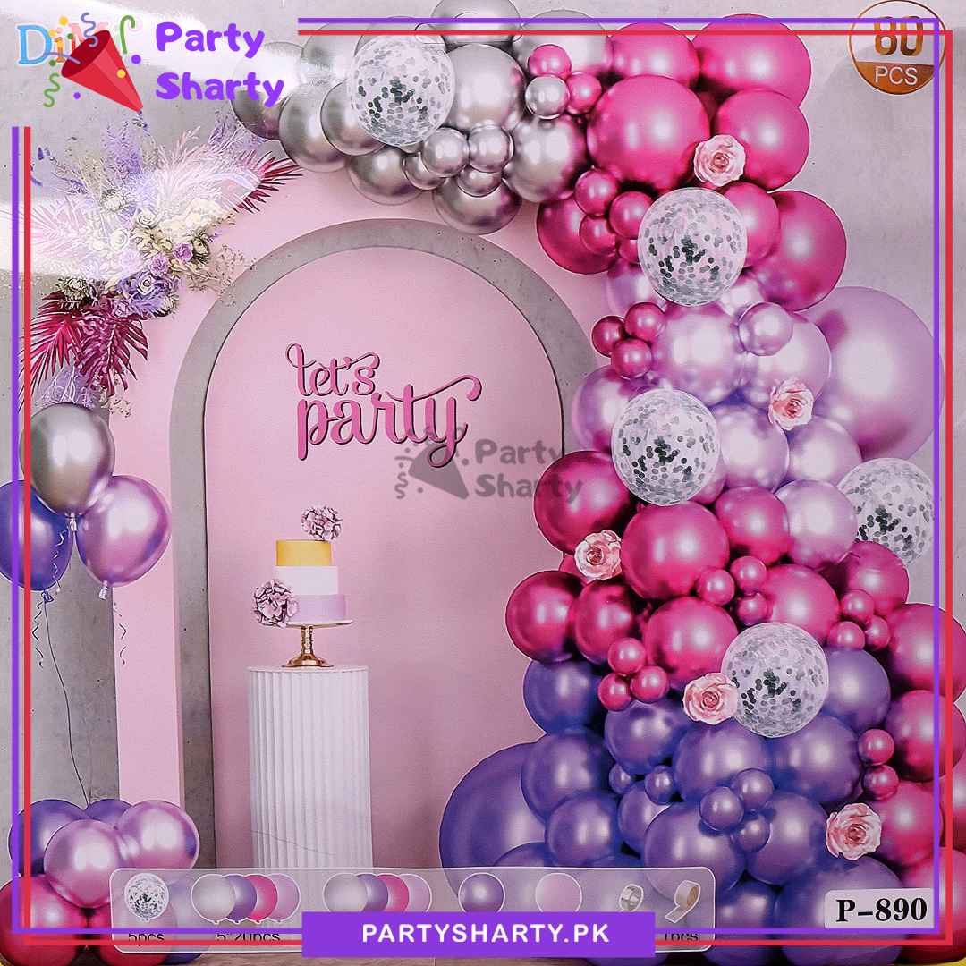 80pcs Metallic Pink, Mauve & Purple Balloons Garland Set For Party Decoration & Celebration