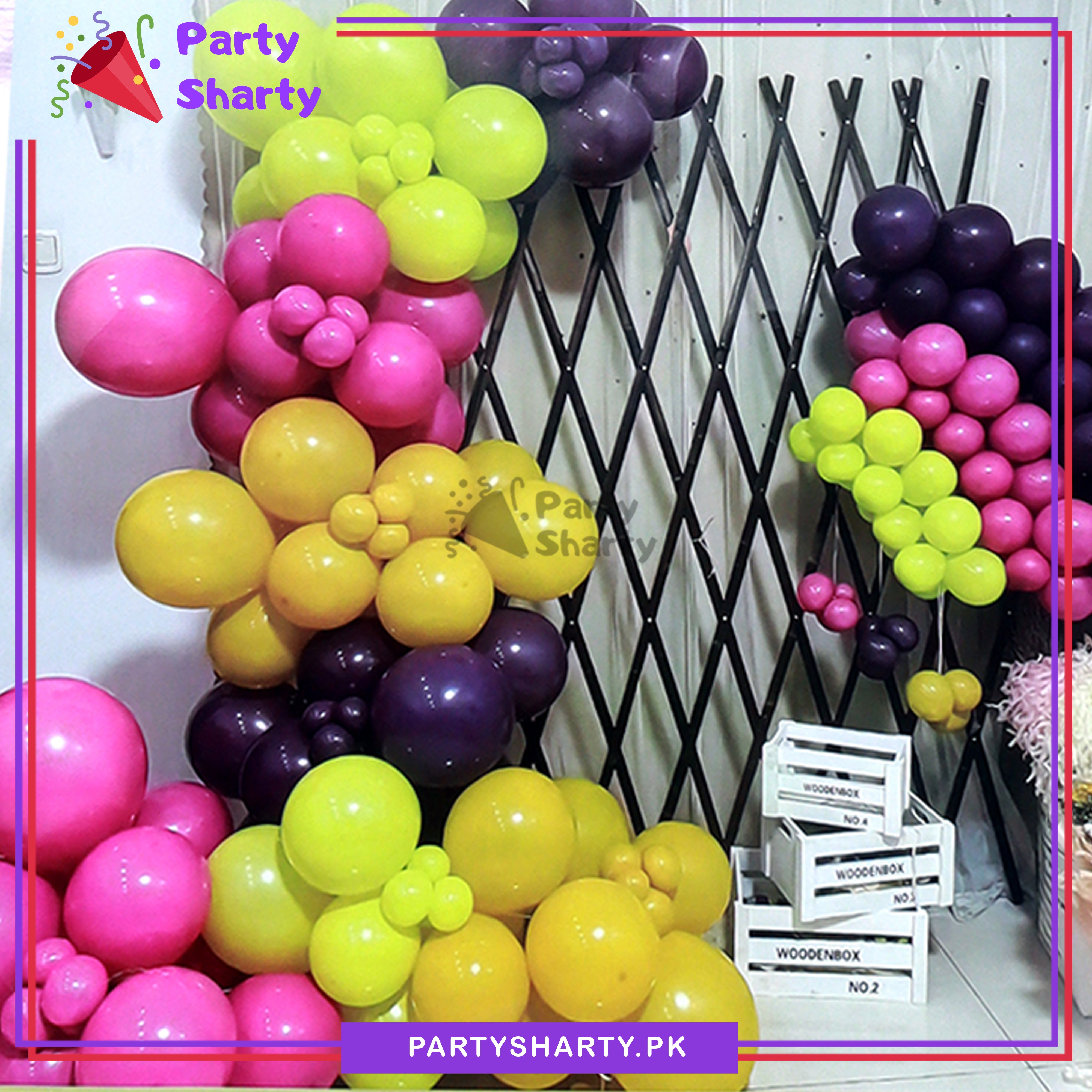 83pcs Dark Pink, Tumeric, Yellow and Purple Color Balloon Garland Set For Birthday, Anniversary, Bridal Shower Celebration And Decoration