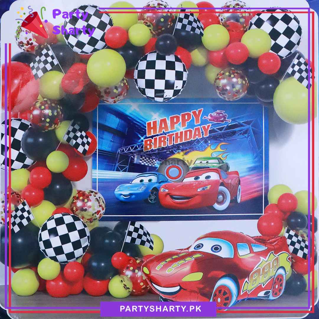 81pcs Lightning Mc Queen Car Birthday Theme Set for Theme Based Birthday Decoration and Celebration