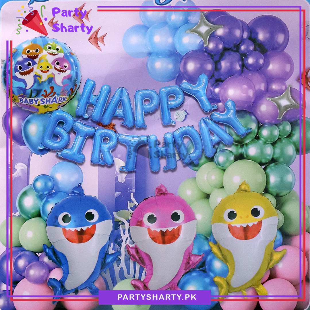 82pcs Happy Birthday Blue with Baby Shark Balloons Theme Set for Baby Shark Theme Birthday Party Decorations