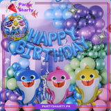 82pcs Happy Birthday Blue with Baby Shark Balloons Theme Set for Baby Shark Theme Birthday Party Decorations