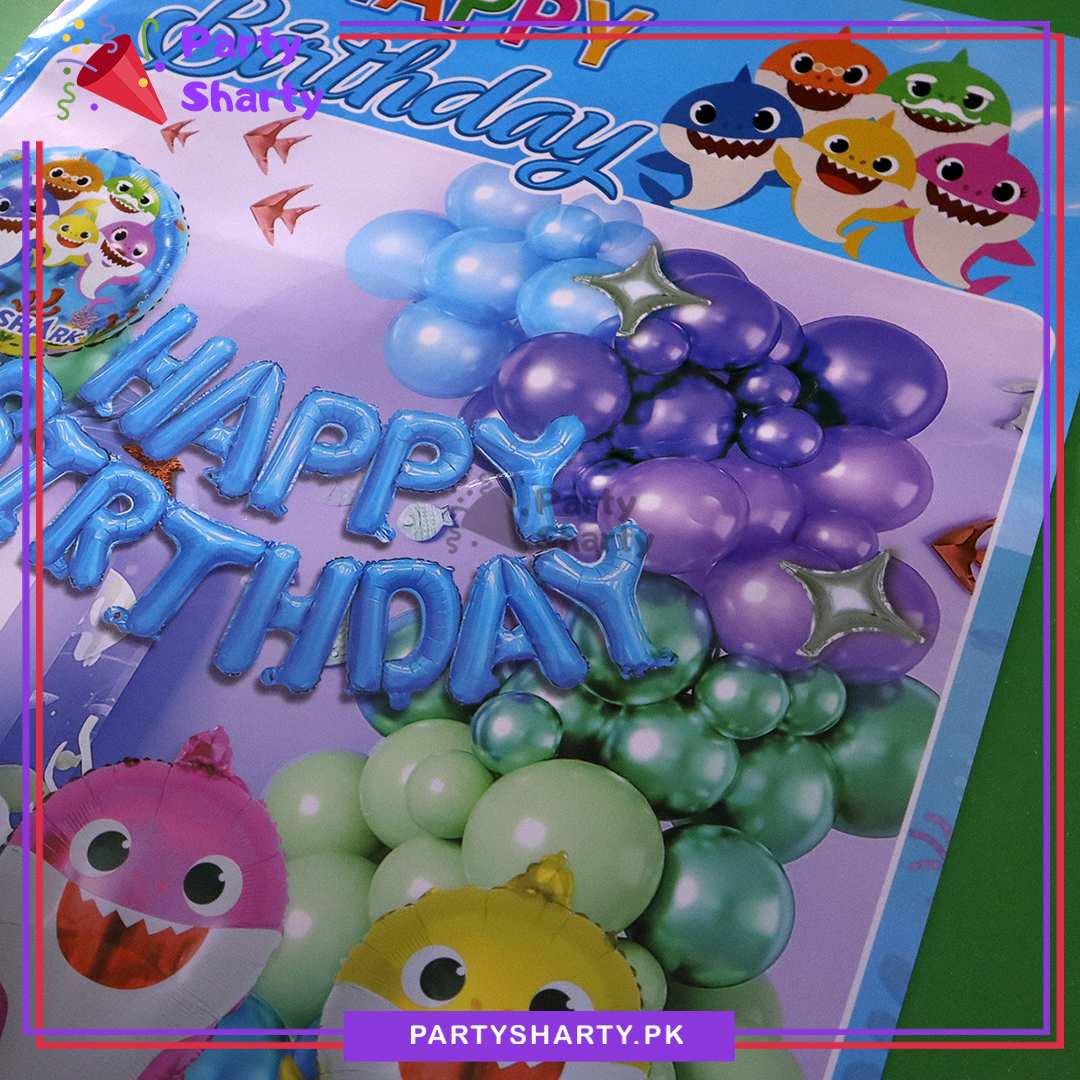 82pcs Happy Birthday Blue with Baby Shark Balloons Theme Set for Baby Shark Theme Birthday Party Decorations
