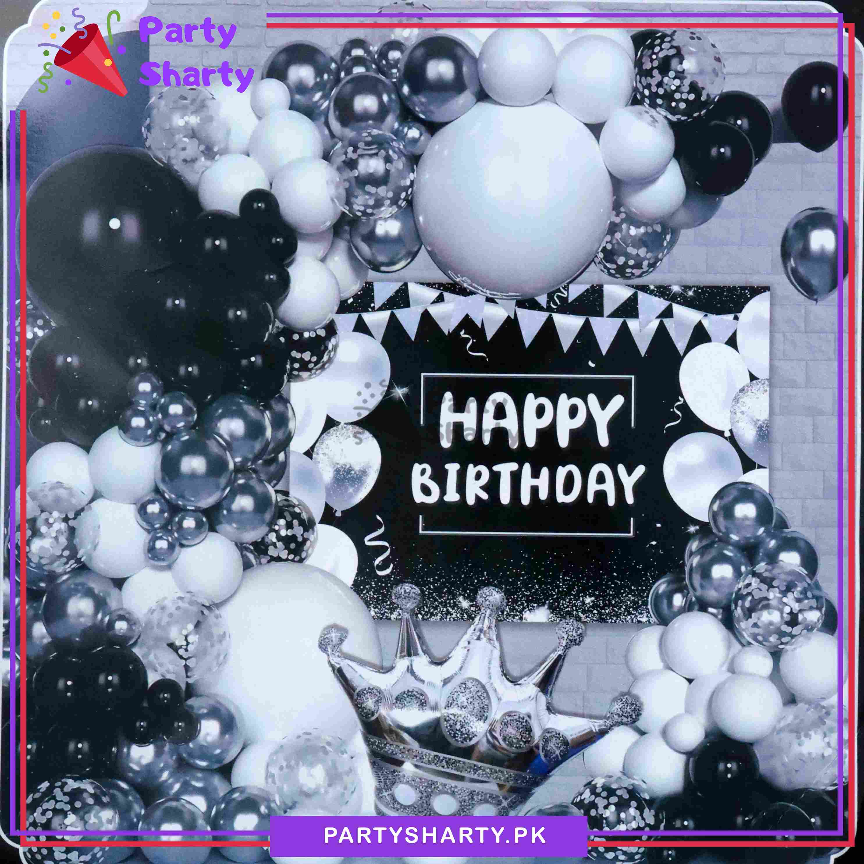 82pcs Happy Birthday Silver, White and Black Theme Set For Birthday Party Decorations and Celebration