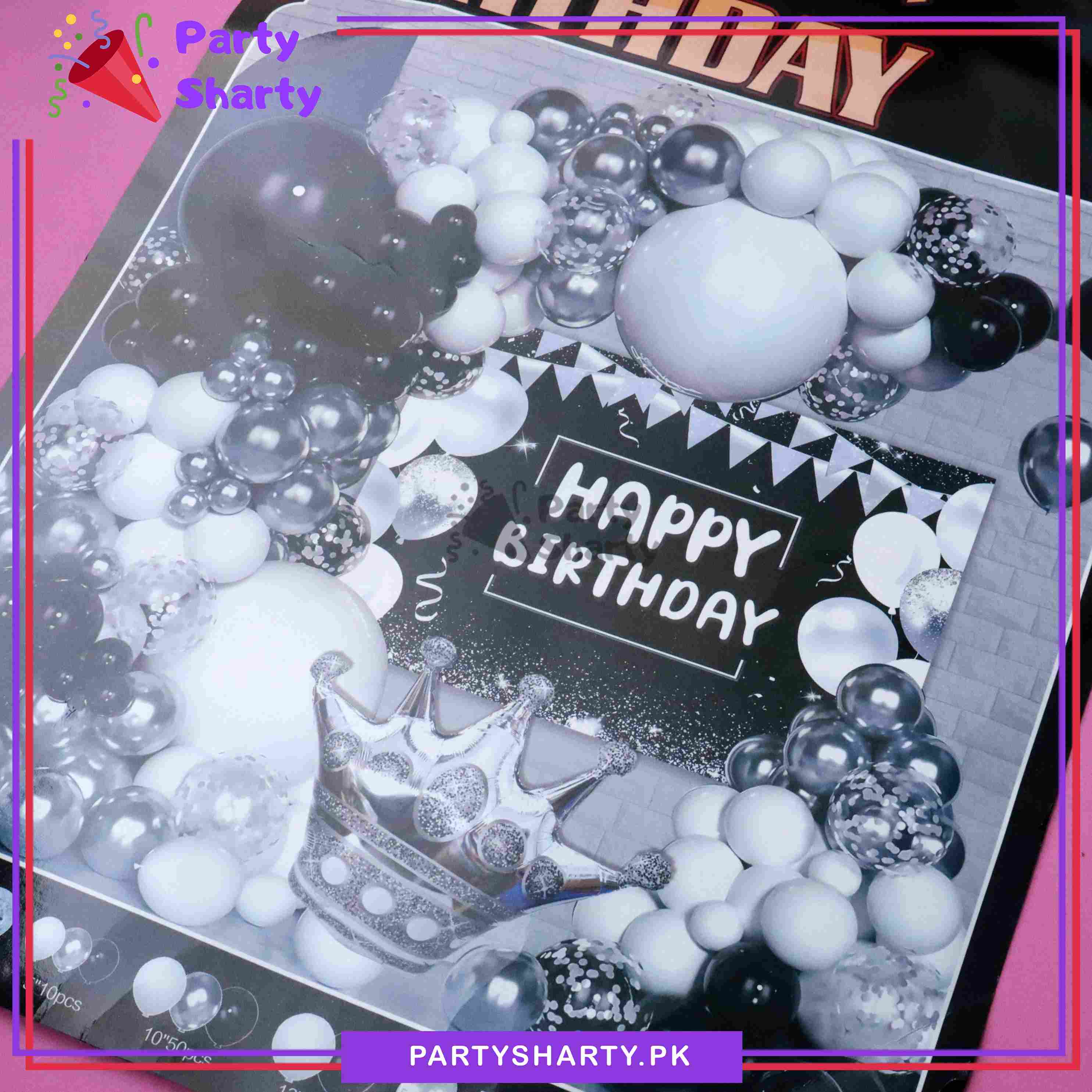 82pcs Happy Birthday Silver, White and Black Theme Set For Birthday Party Decorations and Celebration