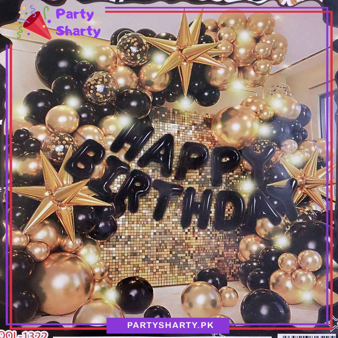 84pcs Happy Birthday Black with Golden & Black Balloons Garland Arch Kit For Party Event Decoration