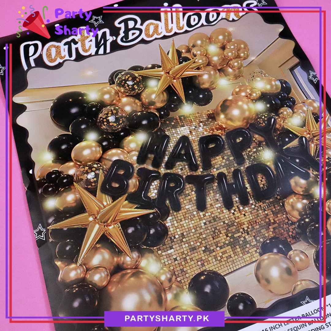 84pcs Happy Birthday Black with Golden & Black Balloons Garland Arch Kit For Party Event Decoration