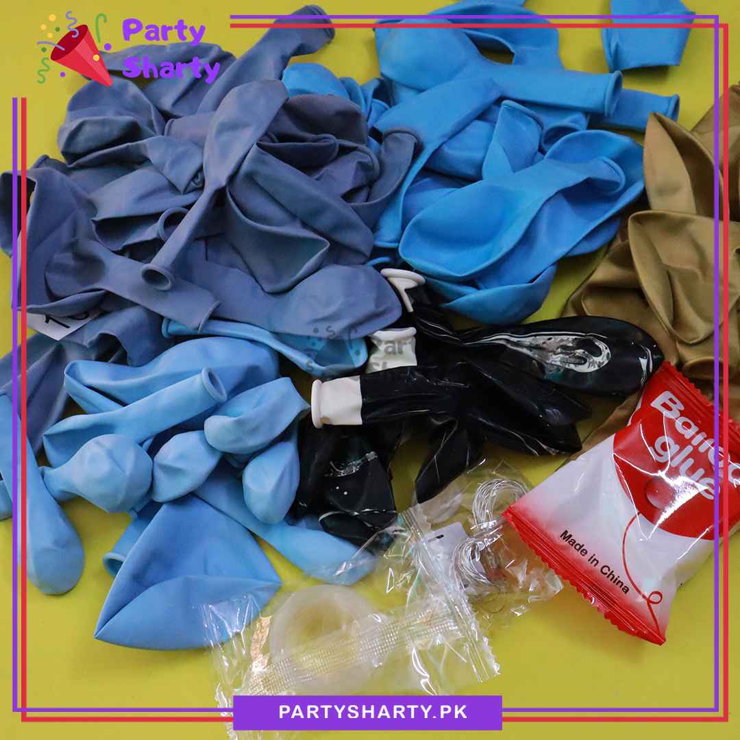 84pcs Happy Birthday Golden with Dusty Blue, Baby Blue & Golden Balloon Garland Arch Kit For Decoration
