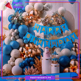 85pcs Happy Birthday Card Banner with Dark Blue, Blue, White & Golden Balloon Garland Set For Birthday Decoration & Celebration