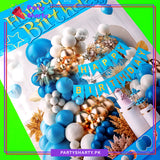 85pcs Happy Birthday Card Banner with Dark Blue, Blue, White & Golden Balloon Garland Set For Birthday Decoration & Celebration