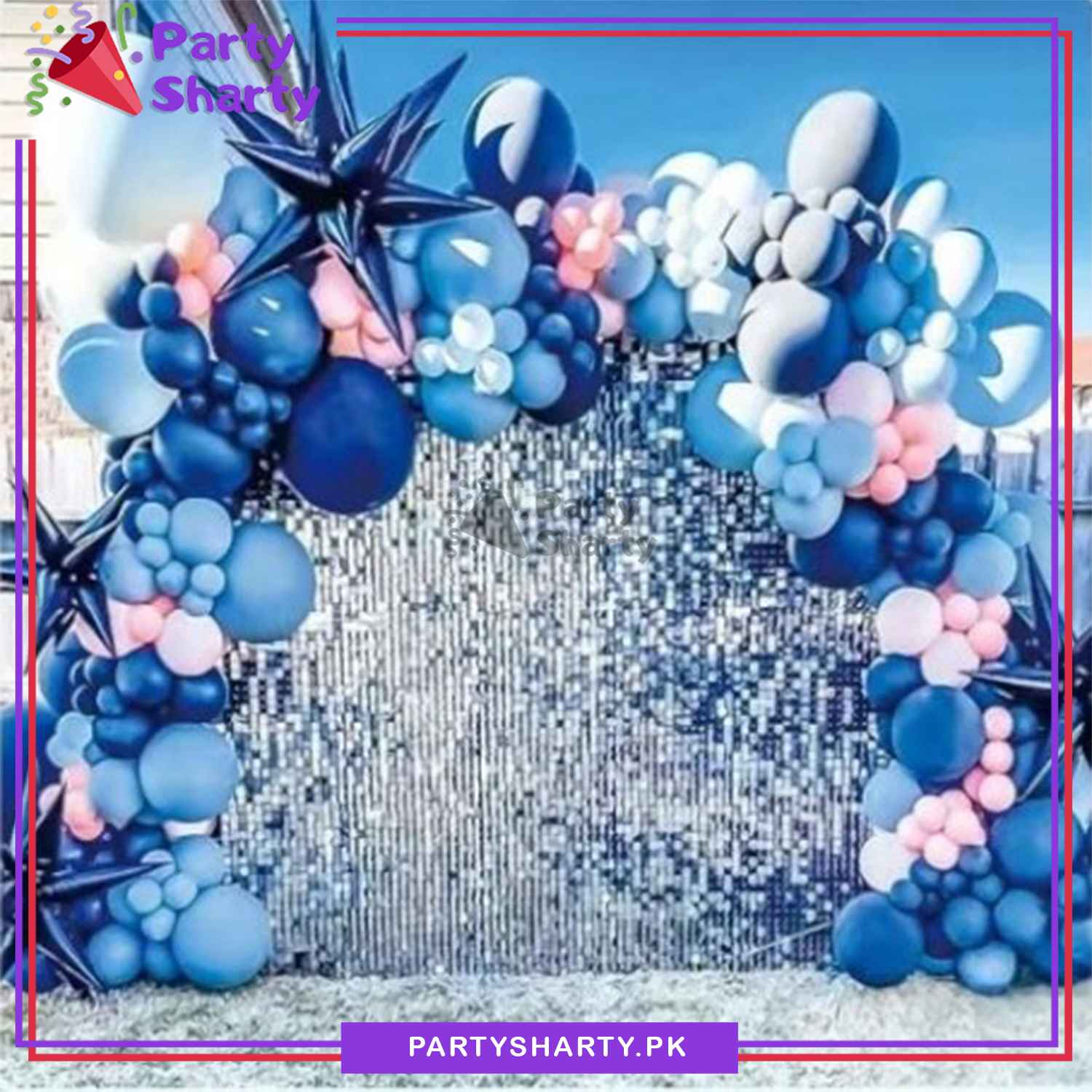86pcs Dark Blue, Baby Blue & Baby Pink Balloon With Exploding Star Foil Garland Arch Kit For Decoration