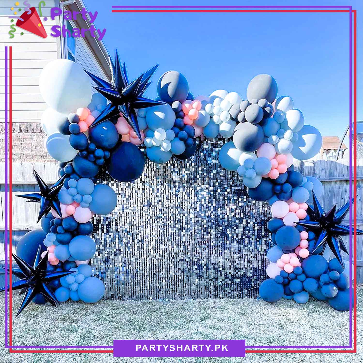 86pcs Dark Blue, Baby Blue & Baby Pink Balloon With Exploding Star Foil Garland Arch Kit For Decoration