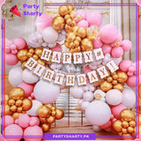 89pcs White HBD Card Banner with White, Baby Pink & Golden Balloon Garland Set For Princess Theme Birthday Decoration