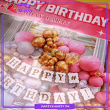 89pcs White HBD Card Banner with White, Baby Pink & Golden Balloon Garland Set For Princess Theme Birthday Decoration