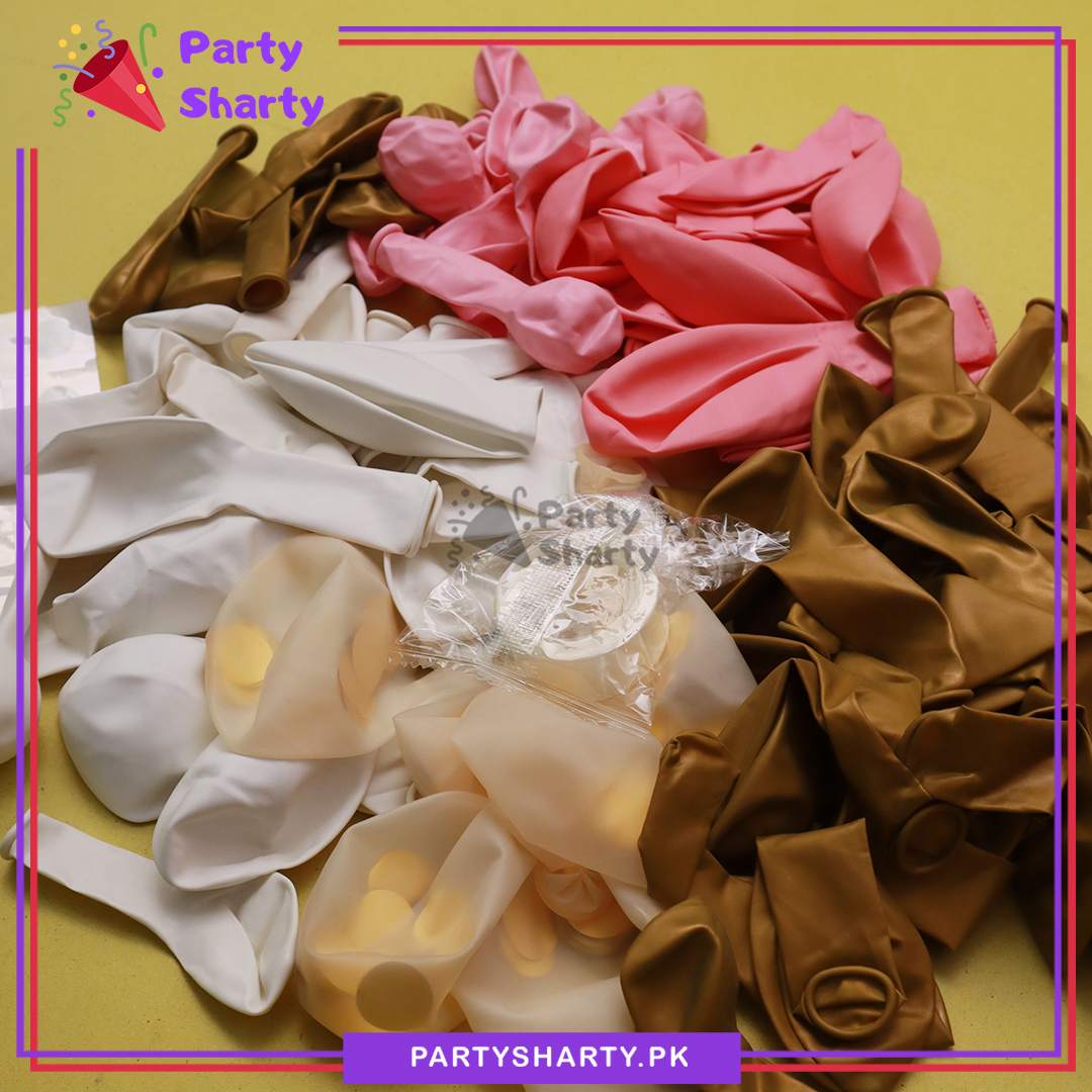 89pcs White HBD Card Banner with White, Baby Pink & Golden Balloon Garland Set For Princess Theme Birthday Decoration